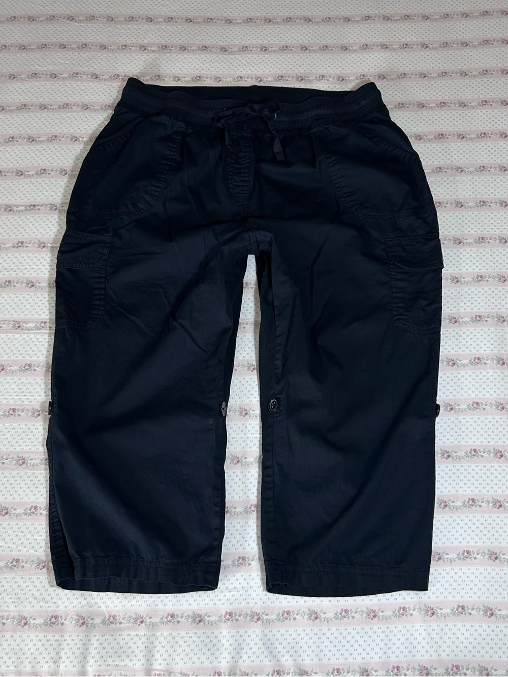 Woman Within Black Cargo Capris with Drawstring Waist
